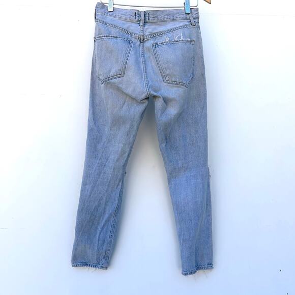 Agolde Jamie High Waisted Distressed Light Wash Straight Leg Jeans 27 Button Fly - Picture 5 of 12